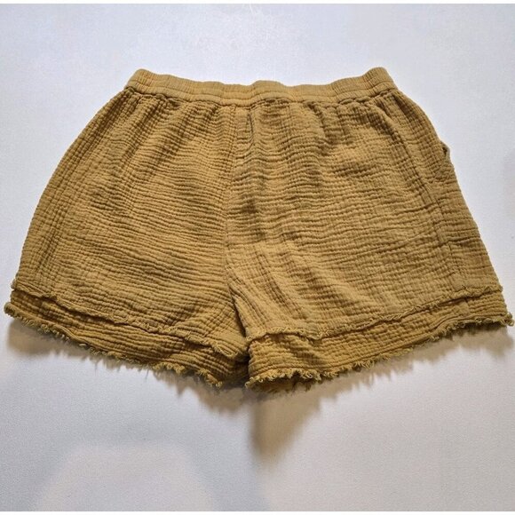 Anthropologie Marie frayed Cover Gauze shorts Saturday Sunday GOLD Medium Drawst - Picture 6 of 10